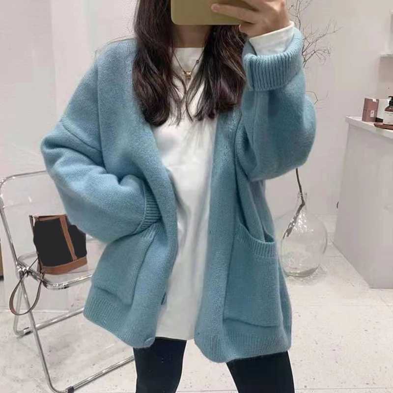 2024 Chic Yellow Sweater Cardigan Women Lazy Wind SingleBreasted Knitted Cardigan Women Solid V Neck Cardigans FemaleT251028