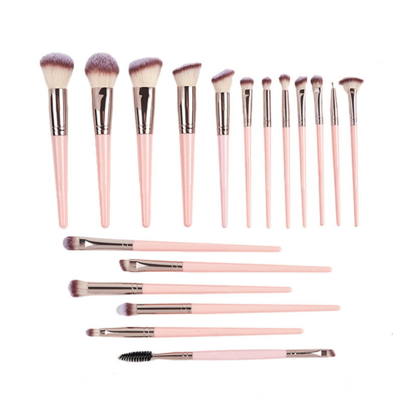 18-Piece Professional Pink Makeup Brush Set Portable Beauty Tools Long-Handled Eyeshadow Brush Foundation Brush Mask Brush