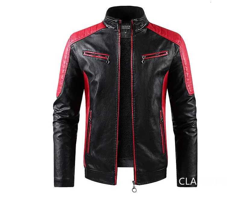 Men Stand Collar Moto Leather Jackets Fleece Winter Jackets Slim Fit PU Leather Coats High Quality Male Fashion Casual JacketsT251029