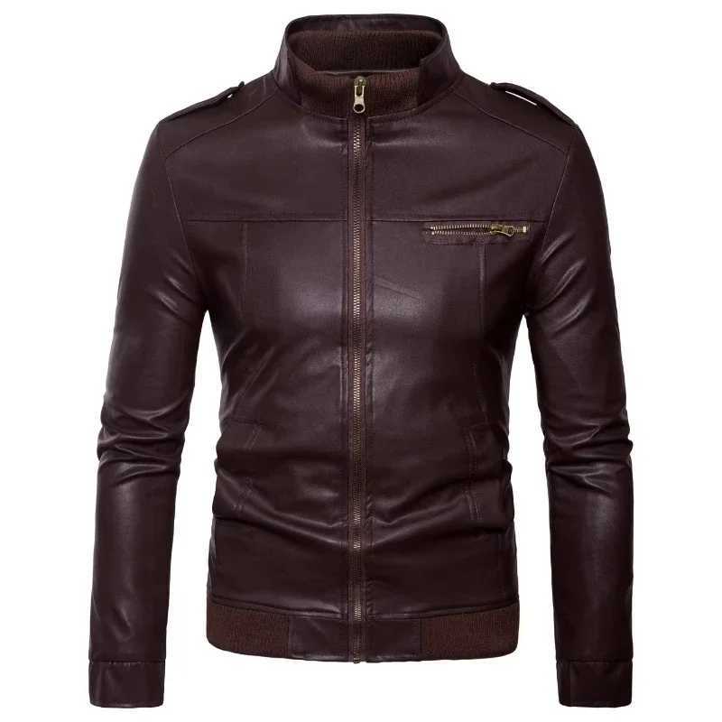 New Mens Leather Jacket Motorcycle Jacket Trendy Standup Collar Slimming Mens Leather Jacket Casual CoatT251029