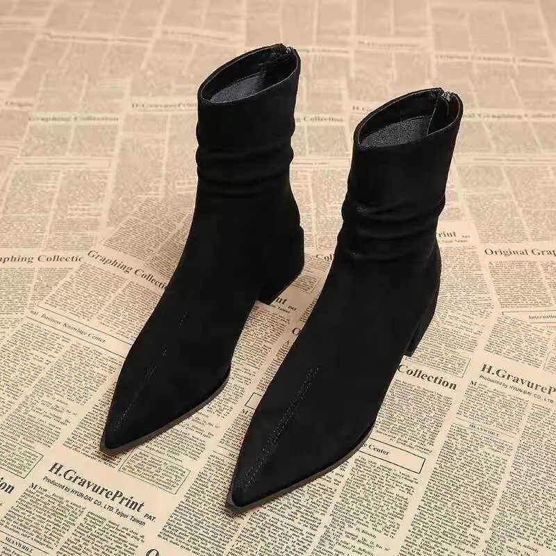 New Womens Pointed Toe Ankle Boots High Heels Sexy Chunky Designer Chelsea Boots Elegant Low Heels Short Booties Z251029