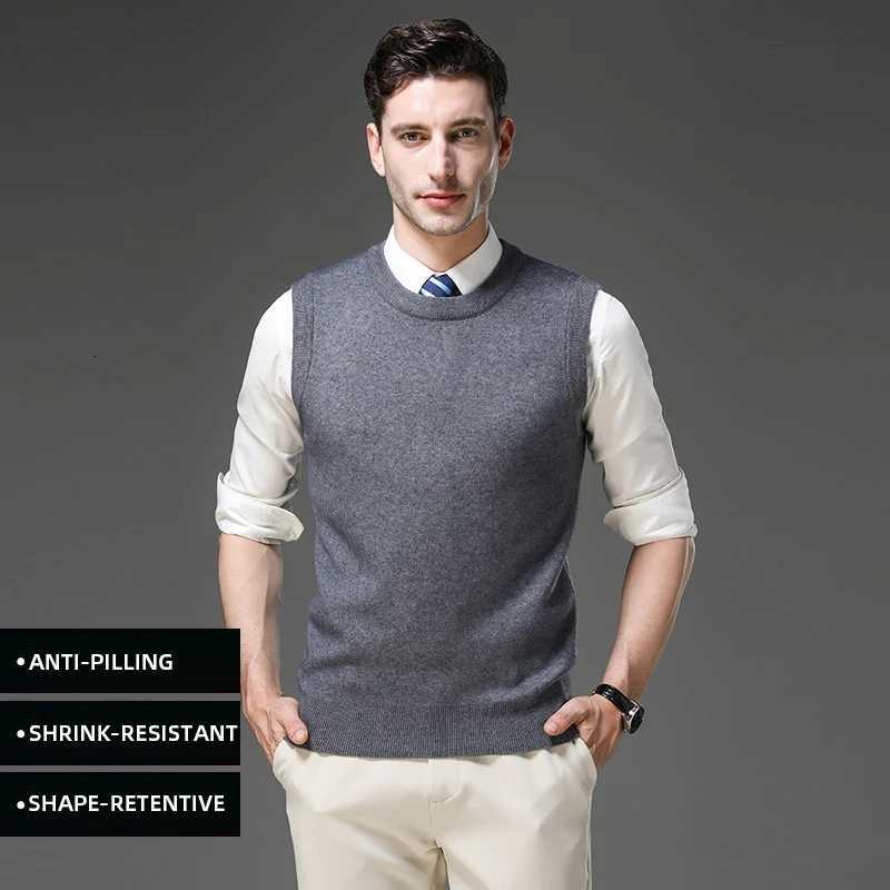 Top Grade Thick AntiPilling New Oneck Brand Business Casual Fashion Men Knit Pullover Sweater Vest Autum Winter Sleeveless W251029
