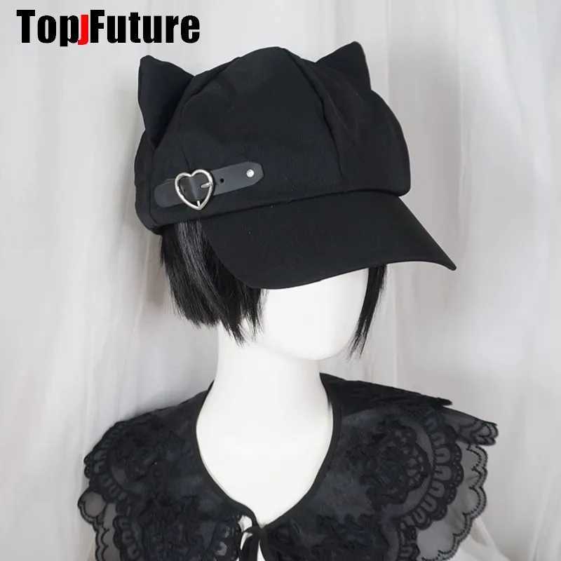 3 styles customized womens Cats ears Harajuku Gothic Lolita beret Y2K girls steampunk punk zipper handmade sun hat CapW251029