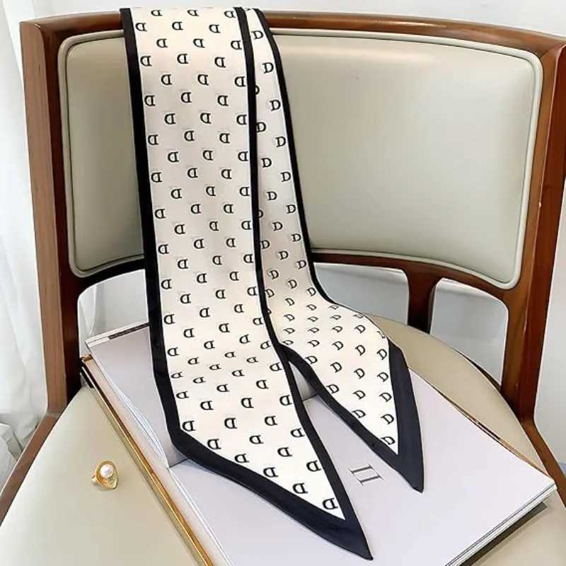 13x145cm letter printed streamer womens fashionable satin silky touch neck scarf clothes packaging decoration scarfW251029