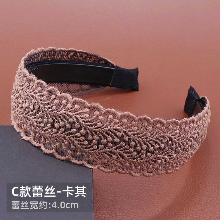 Korean New Vintage Lace Flower Hair Hoop Sweet Headband Temperament Wide Side Hairbands Girls Women Hollow Non Slip HeadwearW251028