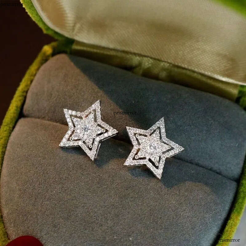 Cute Star Lab Dia cz Stud Earring 100% Real sterling sier Jewelry Engagement Wedding Earrings for Women Bridal Gift