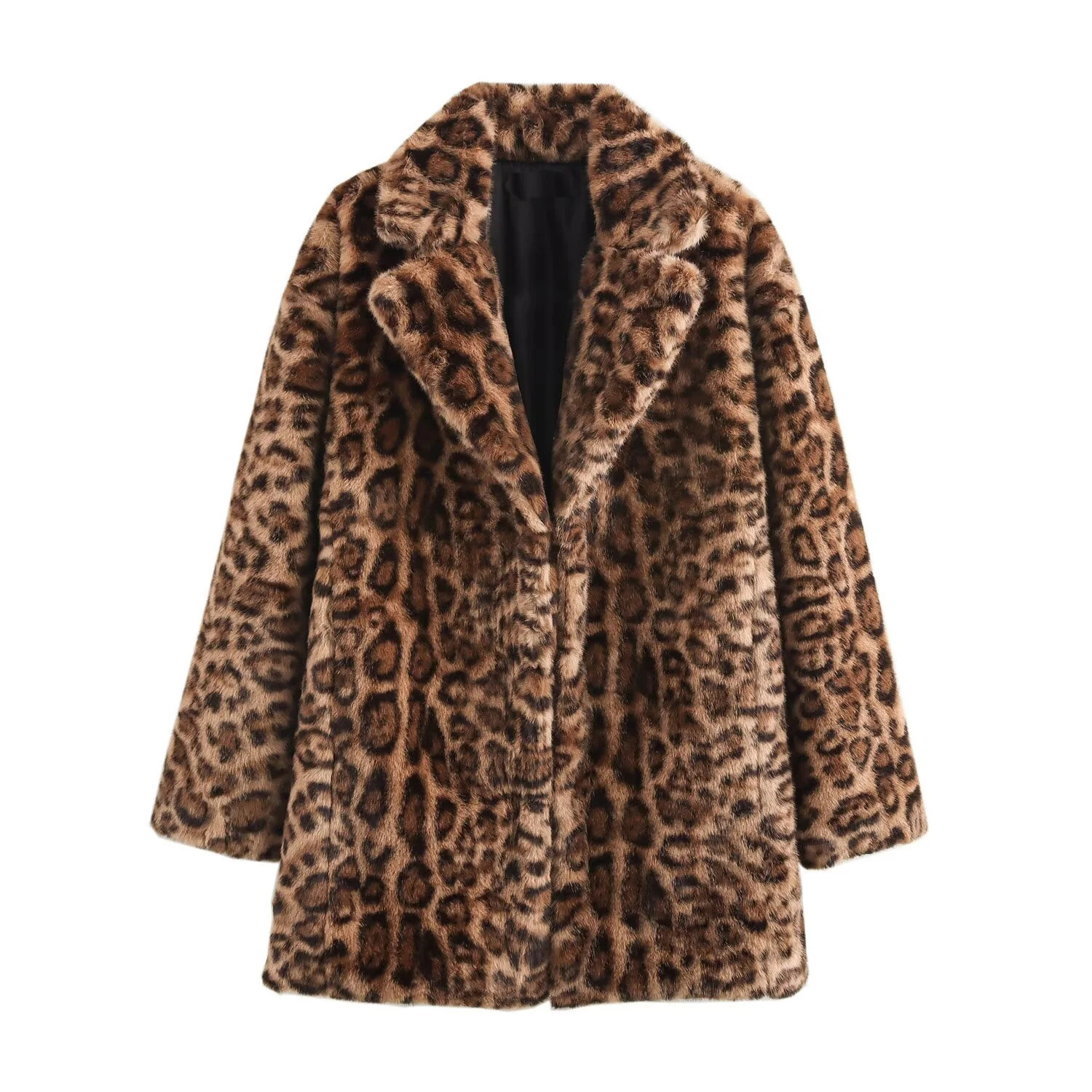 womens coat jacket long sleeved lapel animal print with pockets autumn coat jacket 251029