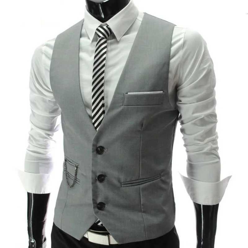 2025 New Grey Dress Vests Slim Fit Mens Suit Vest Casual Sleeveless Waistcoat Gilet Homme Formal Business Jacket Male W251029