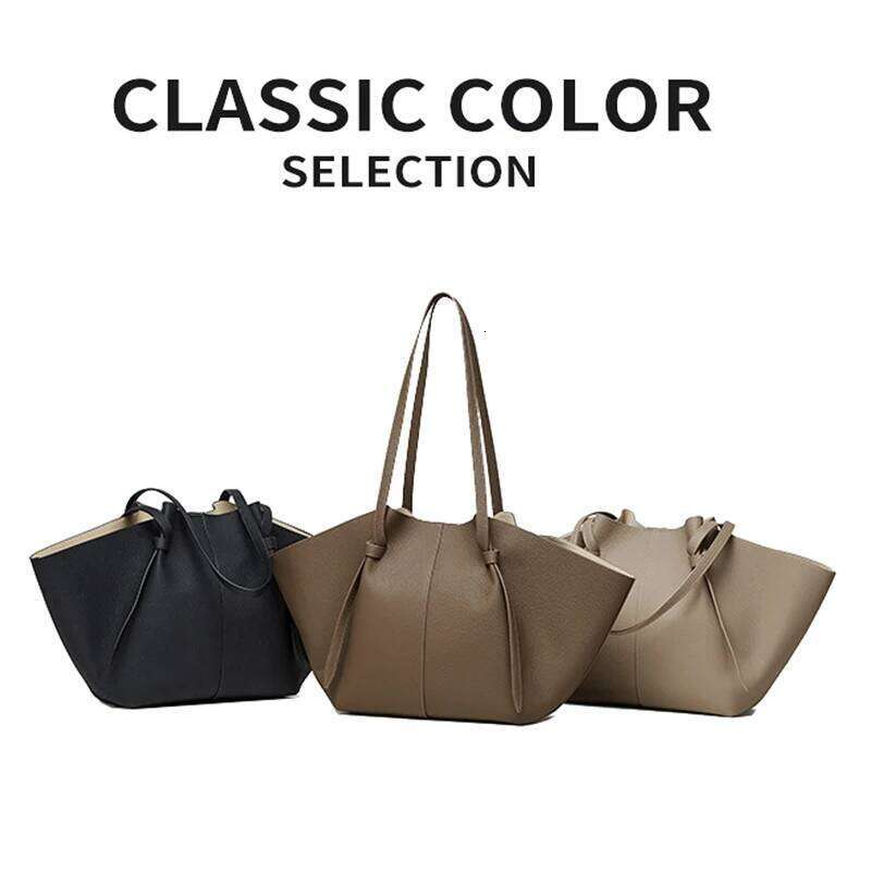 Genuine Leather Handbag Large Capacity Cowhide Tote Bag, Fashionable Batwing Design, Versatile Bag for Women, New