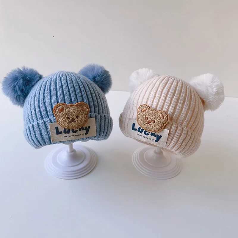 Cute Double Pompom Baby Beanie Cap Korean Bear Toddler Boy Girl Knitted Hat Autumn Winter Warm Infant Ear Protection Bonnet Caps251028