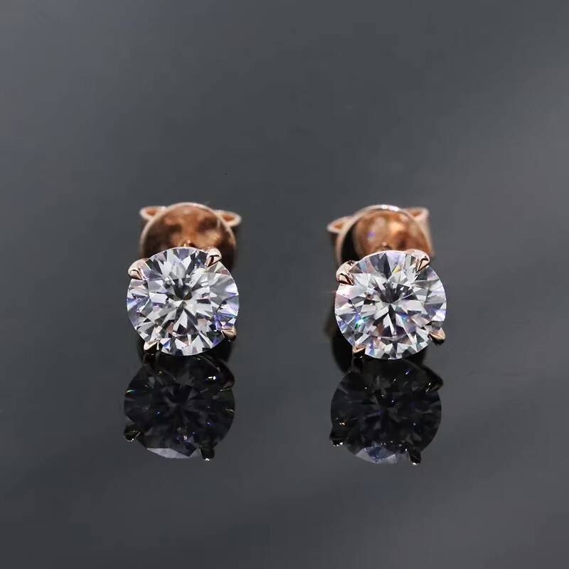Low Price 14k Rose Gold Stud 05ct X 2 Total 1 Carats Four Claws White D VVS1 Moissanite Gold Earring