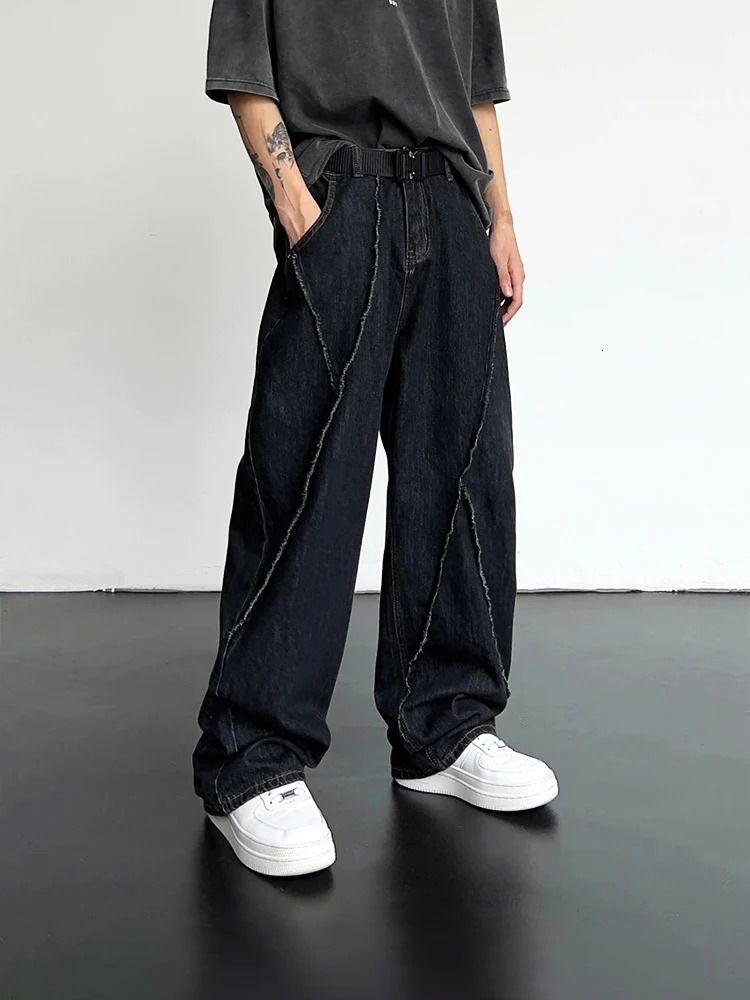 2025 Men HipHop Distressed Jeans Pants Men Ripped Patchwork Denim Pants Male Oversized Loose Casual Streetwear Wide Leg Trousers 251029