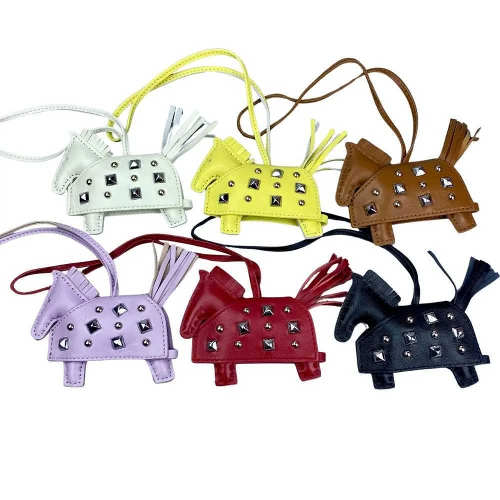 Armored War Horse bag charm Genuine Leather w Silver Rivets leather StrapW251029