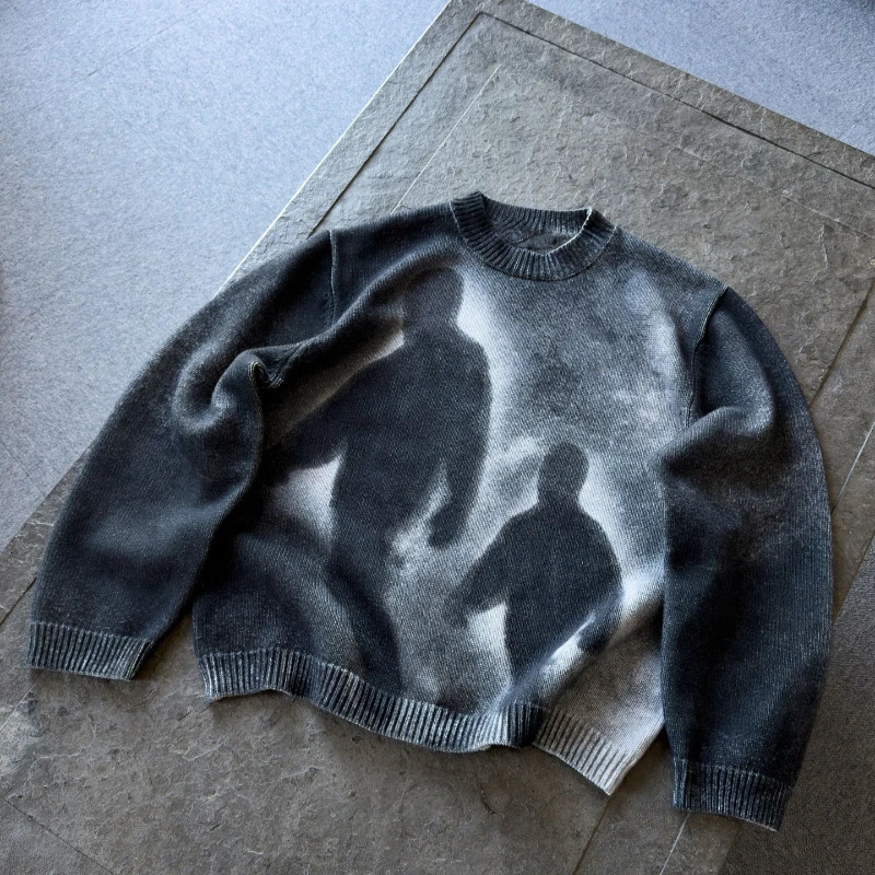 style loose round neck pullover knit sweater Gothic retro street fashion hiphop autumn and winter casual top Y2K clothing 251023CJ