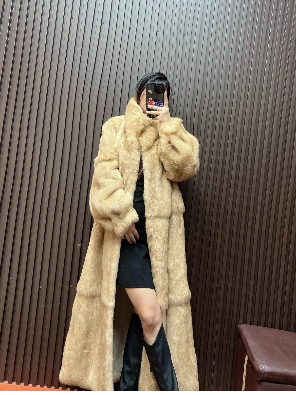Furyoume 100 Rabbit Fur Coat 120cm Length Thick Warm Winter Real Fur Overcoats Fashion Streetwear Korean Casaco Feminino 251029