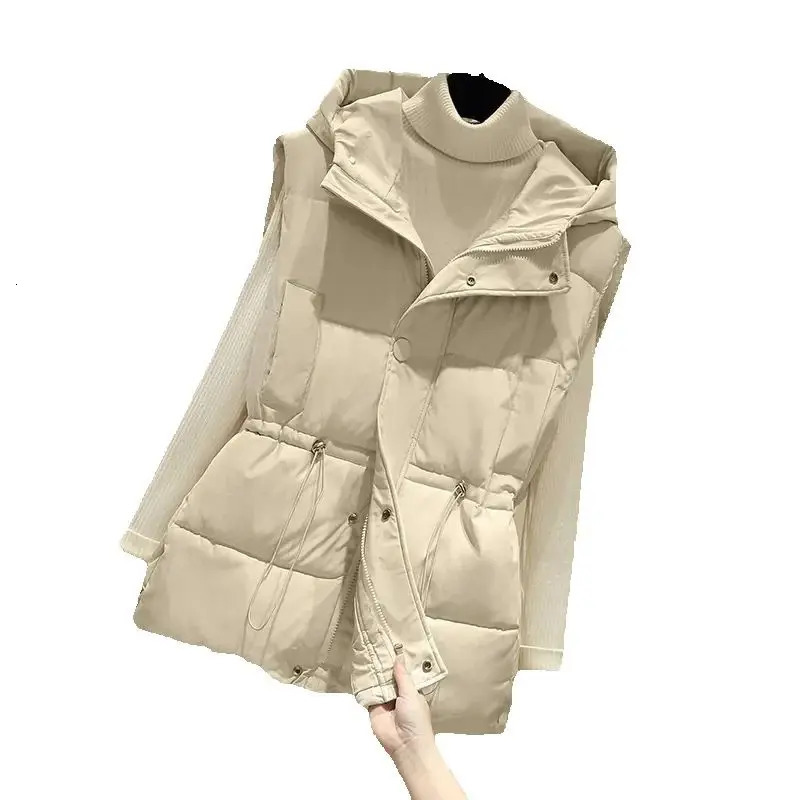AutumnWinter Sleeveless Casual Hooded Womens Down Cotton Vest Coat Short Loose Korean Version Female Tank Top Jacket 251029