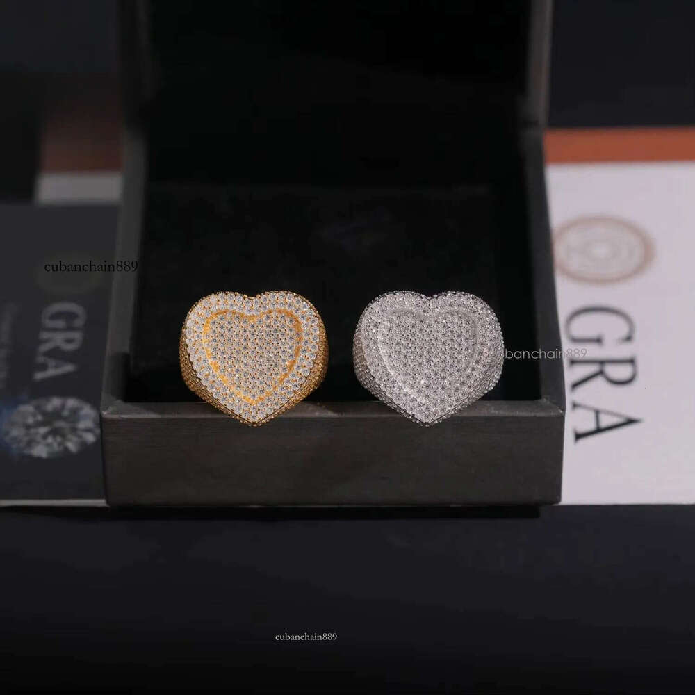 Hip Hop Jewelry VVS Moissanite Stone Sterling Sier Heart Shaped Ring Men Pass Dia Tester Gra Certified