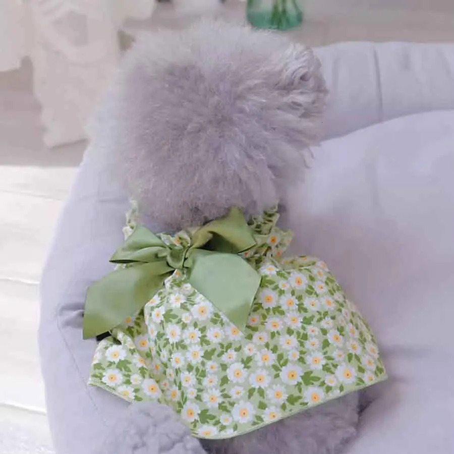 1pc Pet Dress Romantic Style Dog Summer Dress Cat Skirt With Green Floral Print Small Dog Clothes Pet Clothing Chihuahua Skirt 251029