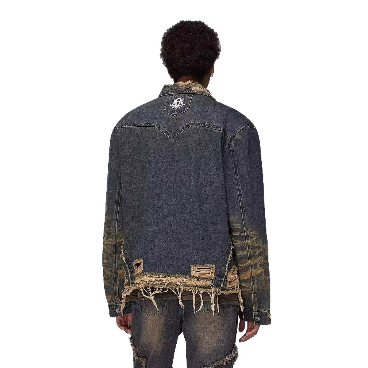 American Niche Design Frayed Shoulder Pads Long Sleeve Denim Jacket Unisex Spring Autumn Designer Jacket New Style Turn-down Collar Jacket