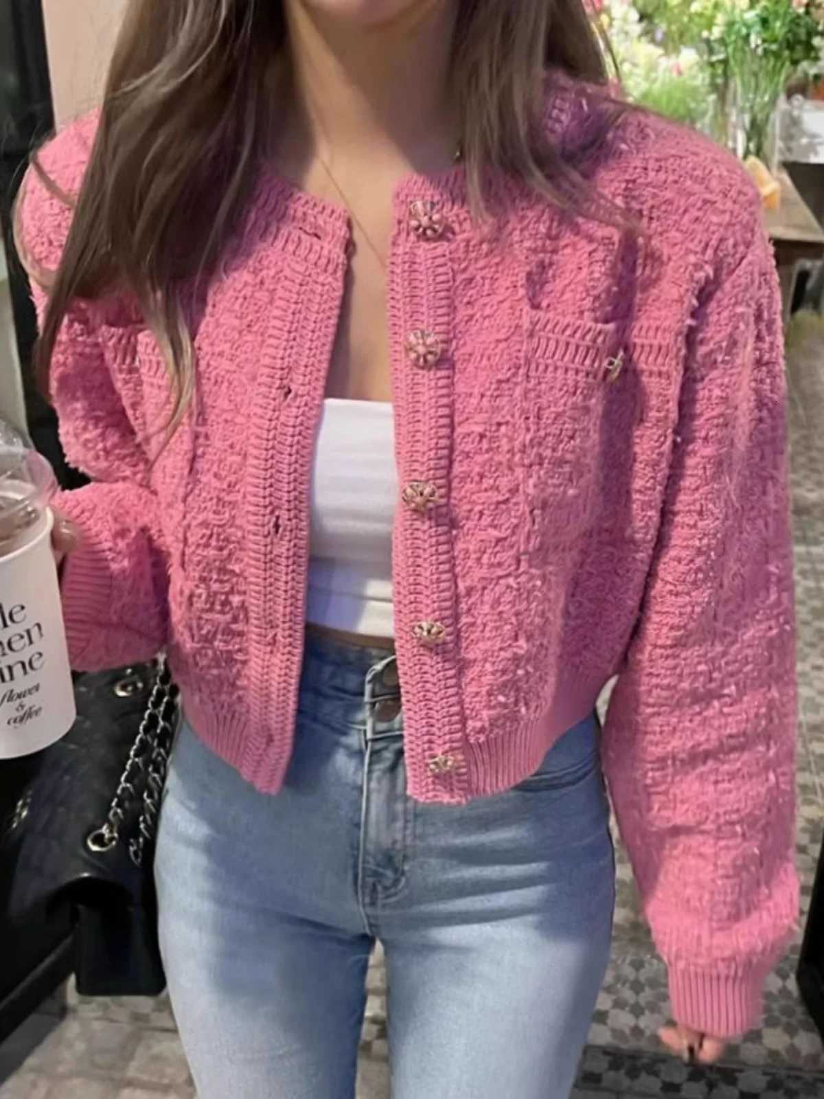 Autumn Winter Casual Cardigan Sweater Women Knitted Coats Fashion Female Long Sleeve Knit Jacket Knitwear Crop Tops CardigansT251028