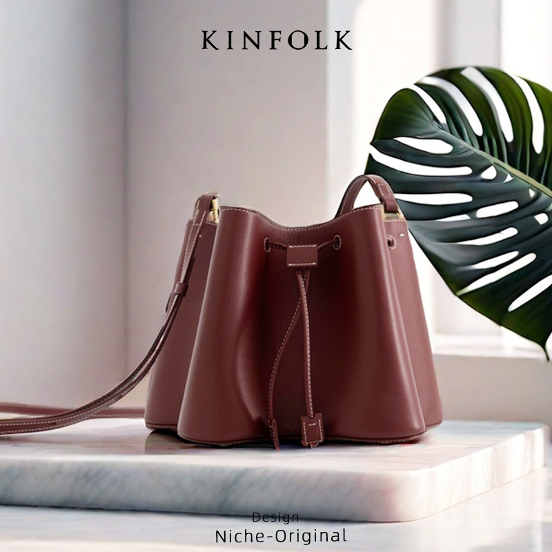 Women's Bag 2025 New Style Fashionable and Elegant Turkish Pleated Drawstring Bucket Bag Handbag Shoulder Bag Crossbody Bag