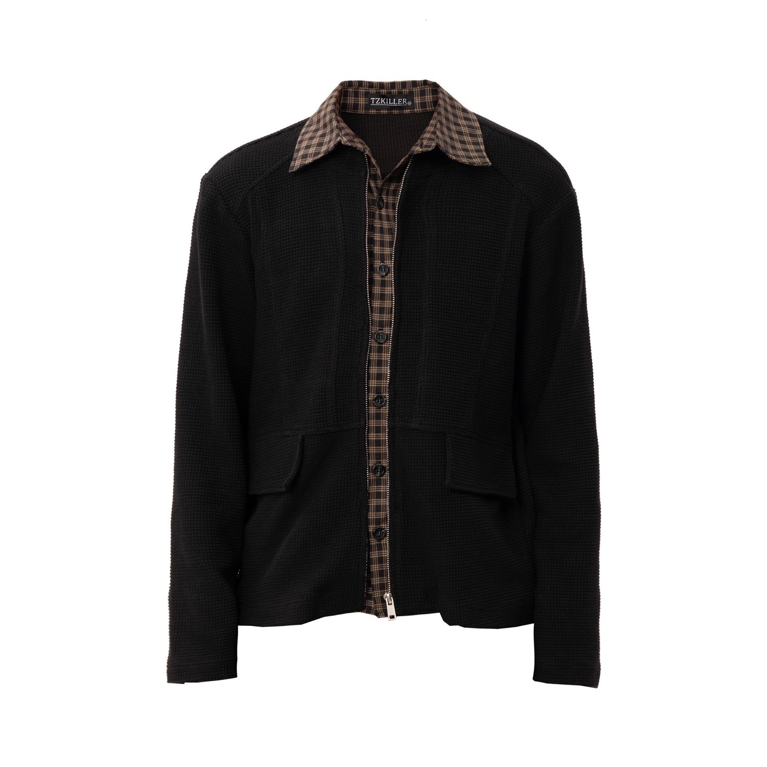 Autumn American Designer Jacket Style Waffle Long Sleeve Shirt Jacket For Men And Women Loose Casual Versatile Fake Two-piece Jacket Top