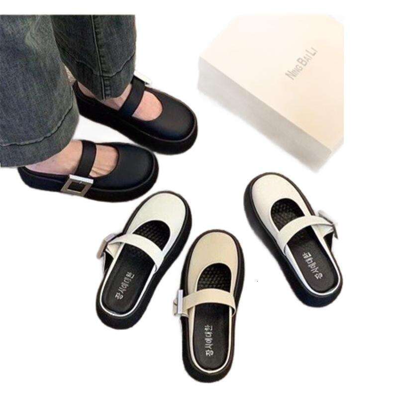 Super Popular Half for Women New 2025 Spring and Autumn French Style High-end Closed-toe Slippers Backless Designer Shoe Lazy Single Shoes