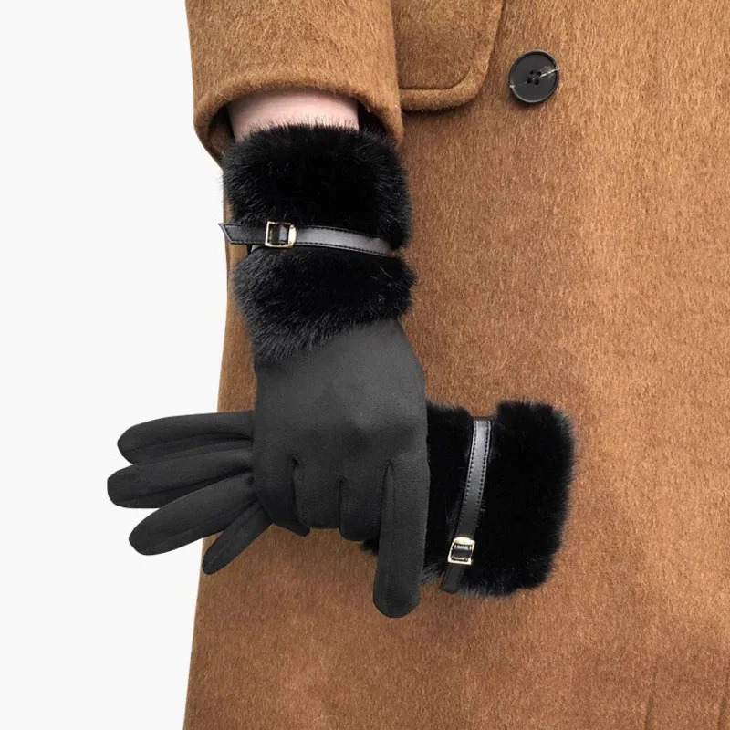 Winter Women Keep Warm Plus Velvet Touch Screen Thicken Plush Wrist Suede Gloves Fashion Personality Elegant Drive Cycling 251029