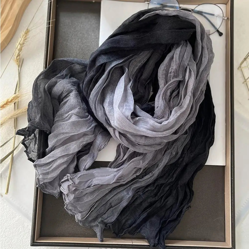 Scarf Cotton Hemp Gradient Blue Autumn Winter Retro Versatile Printed Womens Long Fold Shawl Soft Fashionable Trend 251029