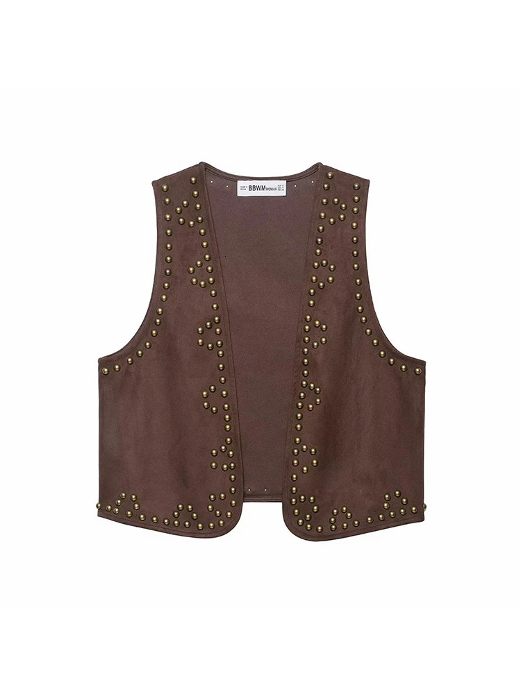 Woman Sexy Chic Rivet Velvet Leather Suit Sleeveless Top Mini Shorts Fashion Summer Holiday Party Set 251029