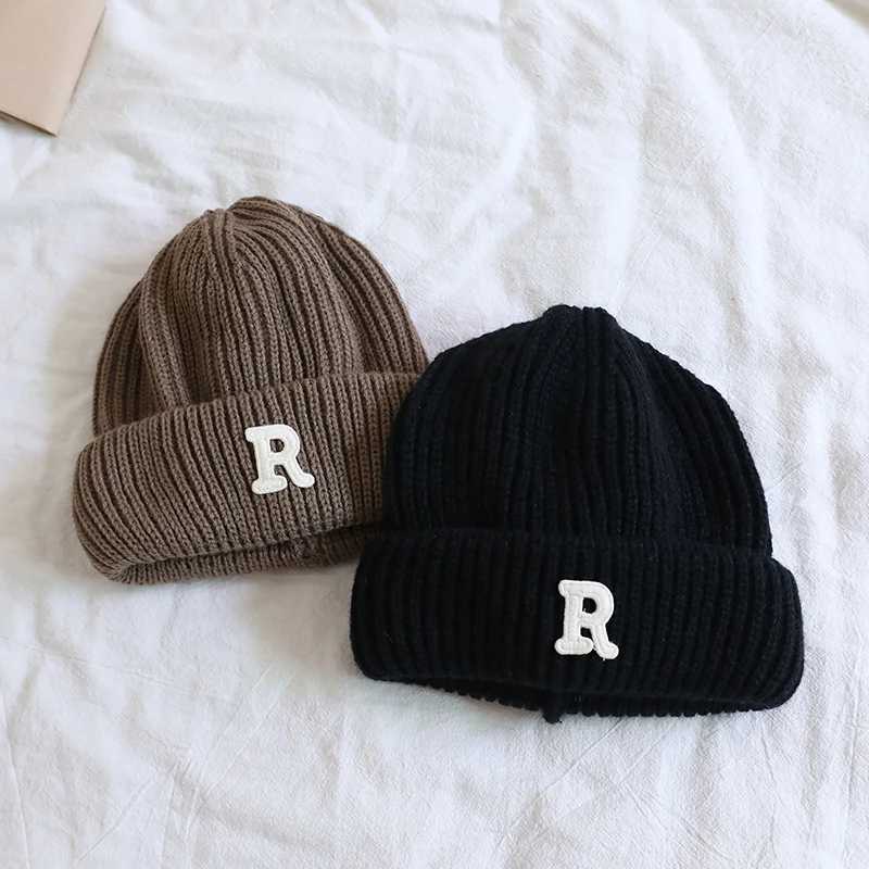 Autumn Winter Baby Embroidery Letter R Beanies Kid Girl Simple Casual Knitted Cap Boy Children Fashion Warm Hat Infant Caps251028