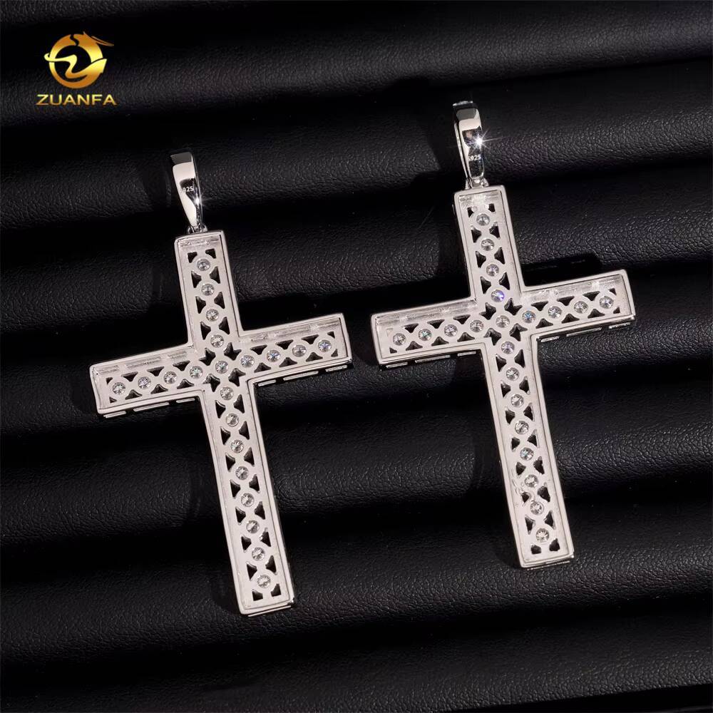 Fast Ship High Quality Moissanite Hip Hop Jewelry Cross Iced Out Pendant 925 Silver Moissanite Pendant With 316L Rope Chain
