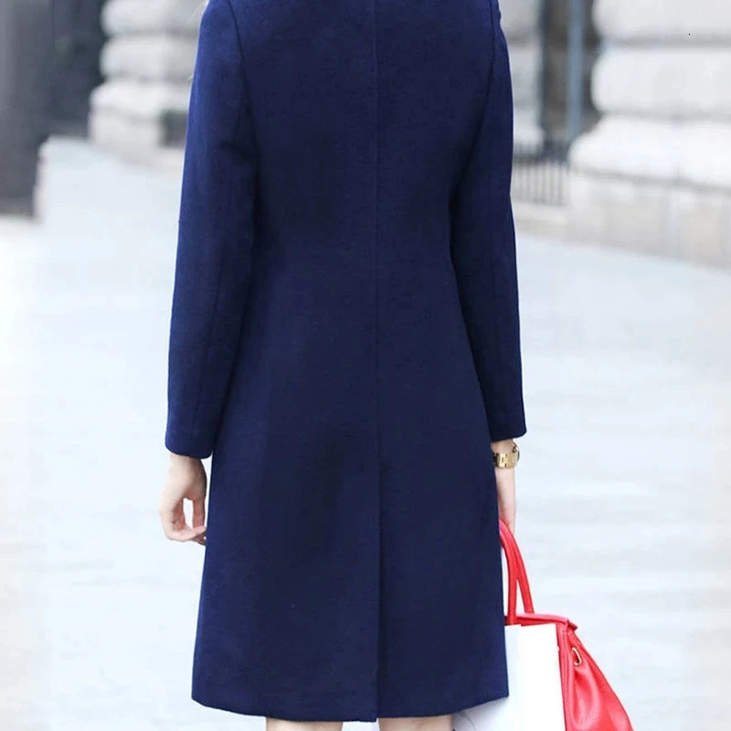 Fashion British Solid Button Wool Coat Women Long Sleeve Jackets Woman Elegant Pocket Slim Outfit Mujer 251029
