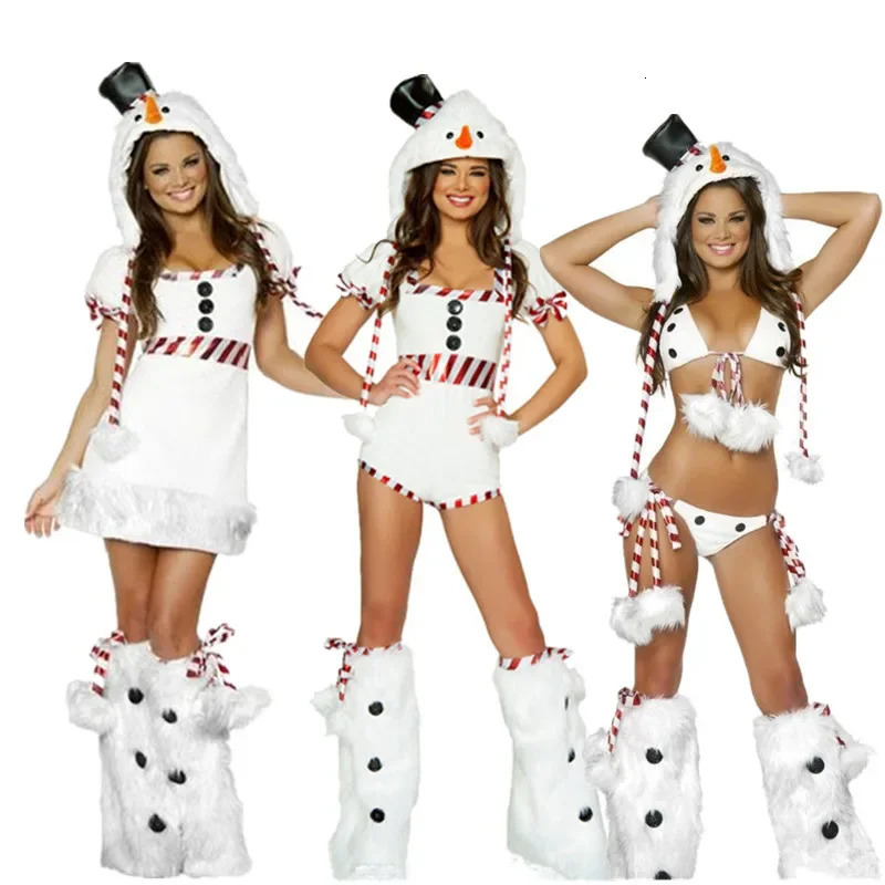 Xmas Carnival Party Miss Santa Claus Fancy Dress Full Set Merry Christmas Winter Velvet Snowman Animal Cosplay Costume 251028