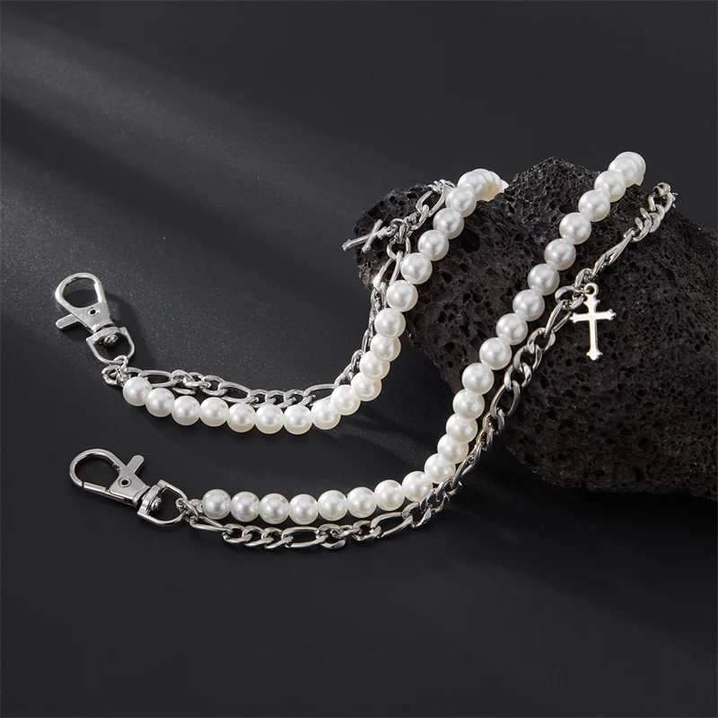 Vintage Punk Pearl Cross Pants Waist Chain Men Cool Jeans Keychain Wallet KeyChains Gothic Biker Accessories 251021