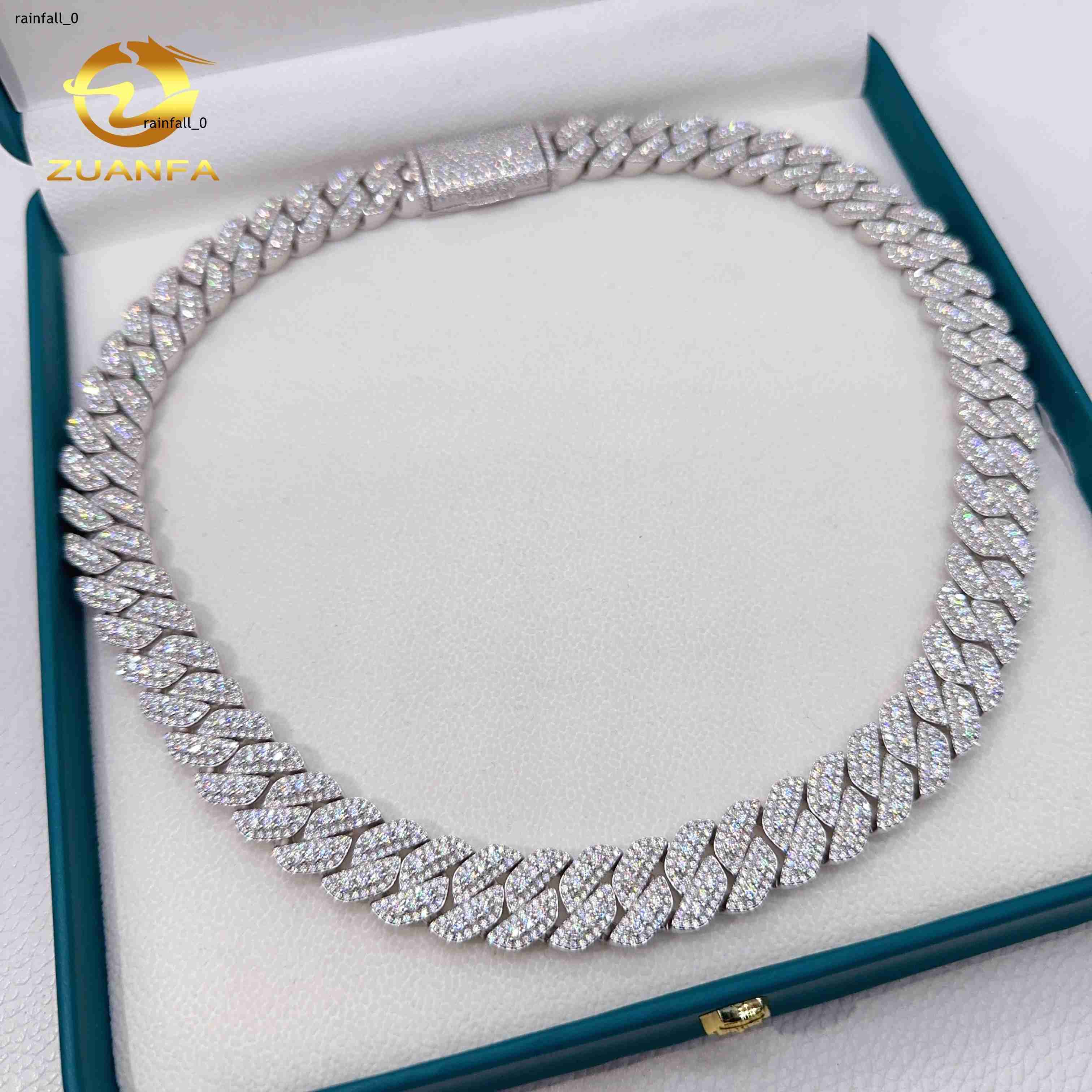 13mm Custom VVS Moissanite 925 Sterling Silver Fashion Jewelry Hip Hop Luxury Iced Out Cuban Chain Necklace