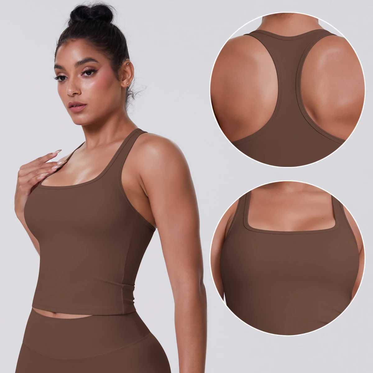 Yoga Vest Seamless Running Top Tank Top Short Sleeve Ishape Backless Gym Workout Top Solid Color Nylon Fitness TopXJ251029