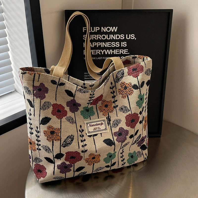 Fashion Flower Floral Printing Single Shoulder Bag Reusable Large Capacity Messenger Bags Simple Versatile Tote Bags 251029