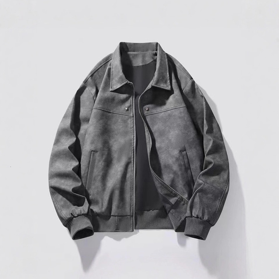 American Designer Jacket High Street Leather Jacket Men's Spring And Autumn New Style Handsome Streetwear Loose Turn-down Collar Solid Color PU L