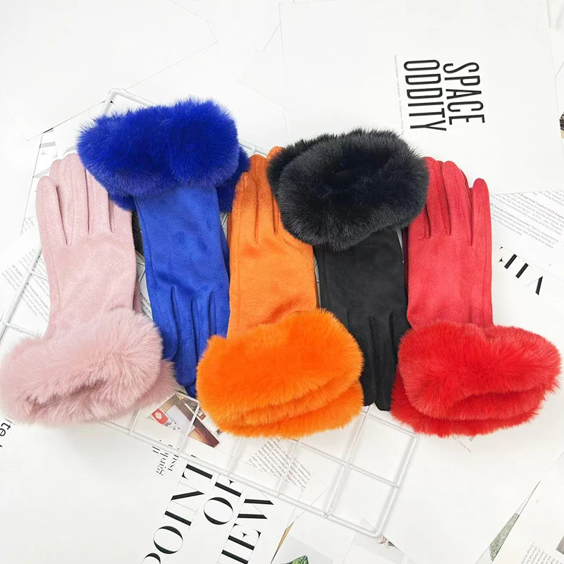 Winter Women Keep Warm Plus Velvet Touch Screen Thicken Plush Wrist Suede Gloves Solid Simple Elegant Soft Drive Cycling 251029
