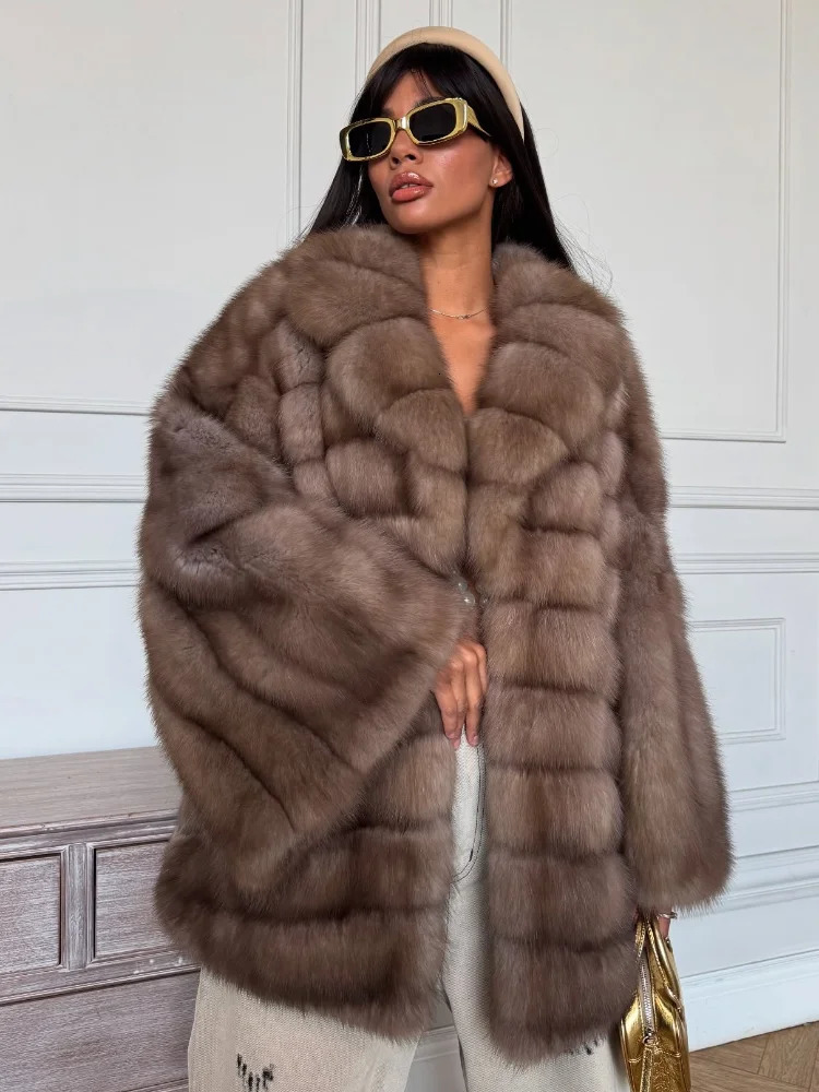Fashion Solid Fur Coat Women Lapel Waist Cinching Long Sleeve Hidden Button Coats Lady 2025 Winter High Street Outwear 251029