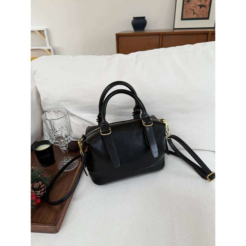 Retro Casual Women's Pillow Shoulder Bags Simple Portable Ladies Crossbody Bag Fashion PU Leather Female Bowling Purse Handbags
