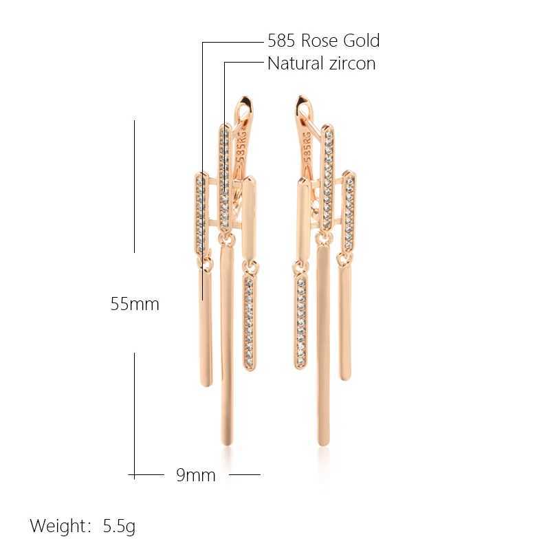 Kinel Luxury Long Tassel Dangle Earrings for Women Fashion Unique 585 Rose Gold Color Natural Zircon Party Fine Daily JewelryW251029