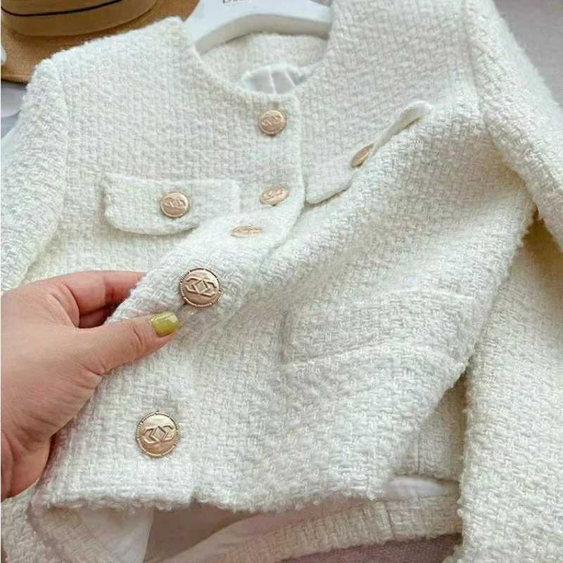 Korean Chic Female Tweed Basic Jacket Coat Women Clothing Runway Style Woolen Outerwear Y251105