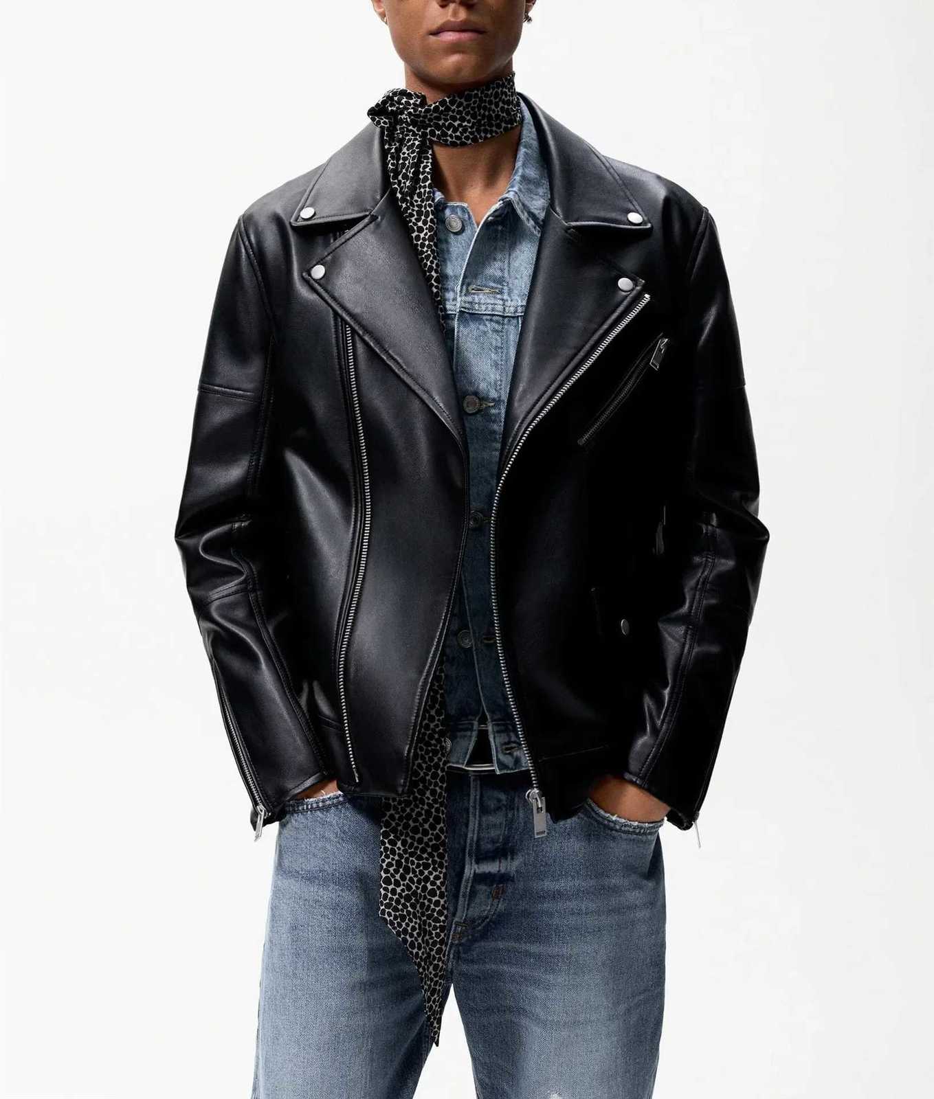 LIBIELIY Mens Autumn New Fashion Lapel Zipper Casual PU Leather Jackets Frontal Asymmetrical Design Imitation Leather Biker JT251029