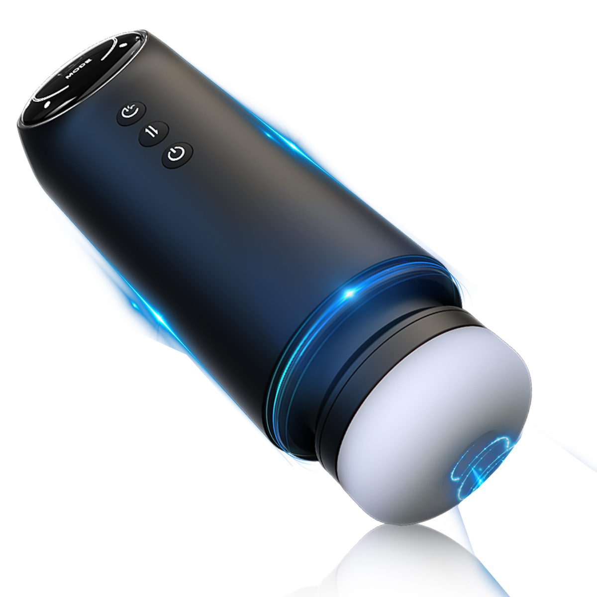 Male Masturbator Stroker Cup - 4 Thrusting, 4 Suction, 9 Vibration, Heating & Voice, Silicone/ABS/TPE, Type-C, Black/White, less than 60dB Quiet Adult
