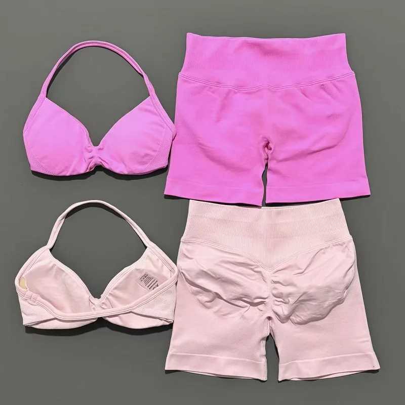 2 Pieces Yoga Gym Set Women Seamless Strappy Yoga Bra High Waist Workout Scrunch Shorts Sports Set Fitness Clothes SportswearXJ251029