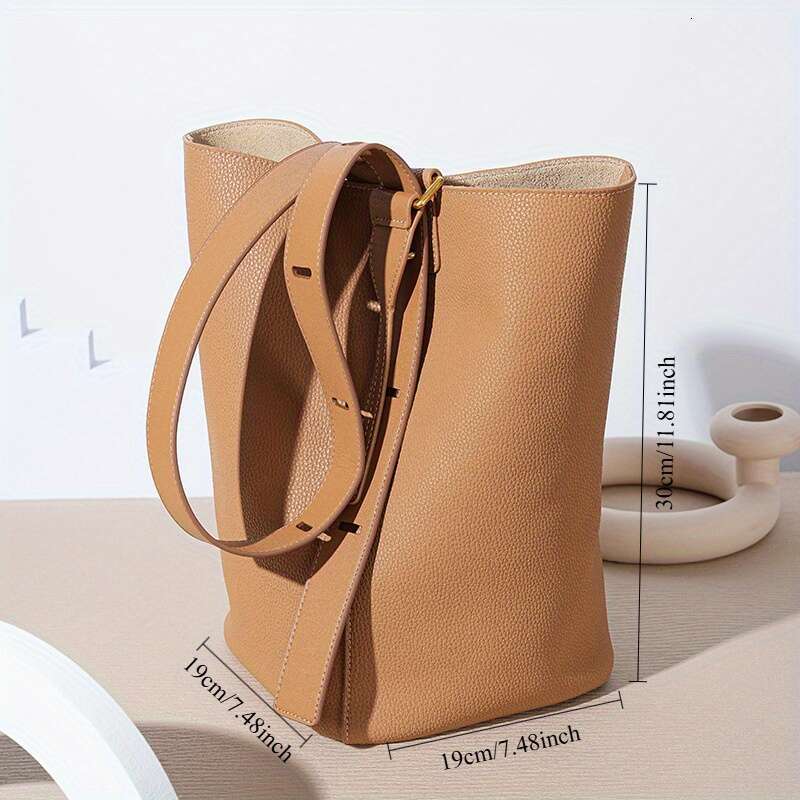 Ins Niche Design High Leather Women Shoulder Bag, Light Commuting Cowhide Large Capacity Crossbody Bucket Bag 2025