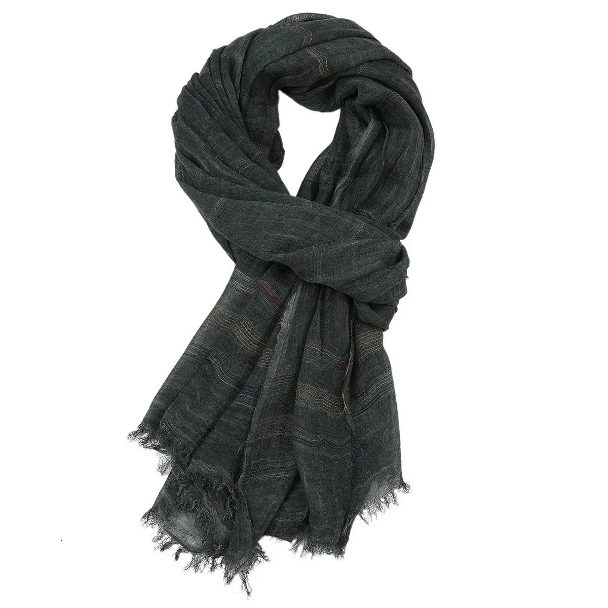 Fashion Men Scarf Cotton Linen Yarndyed Striped Mens Scarves Tassel Long Shawl Autumn Winter Male Accessories Wraps 251013