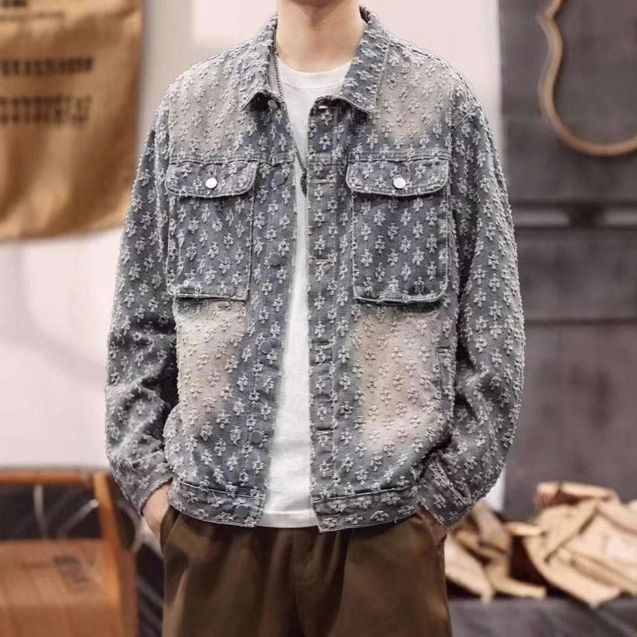 American Style Trendy Brand Designer Jacket Spring And Autumn New Niche Design Printed Denim Jacket Unisex Loose Jacket Top Trendy